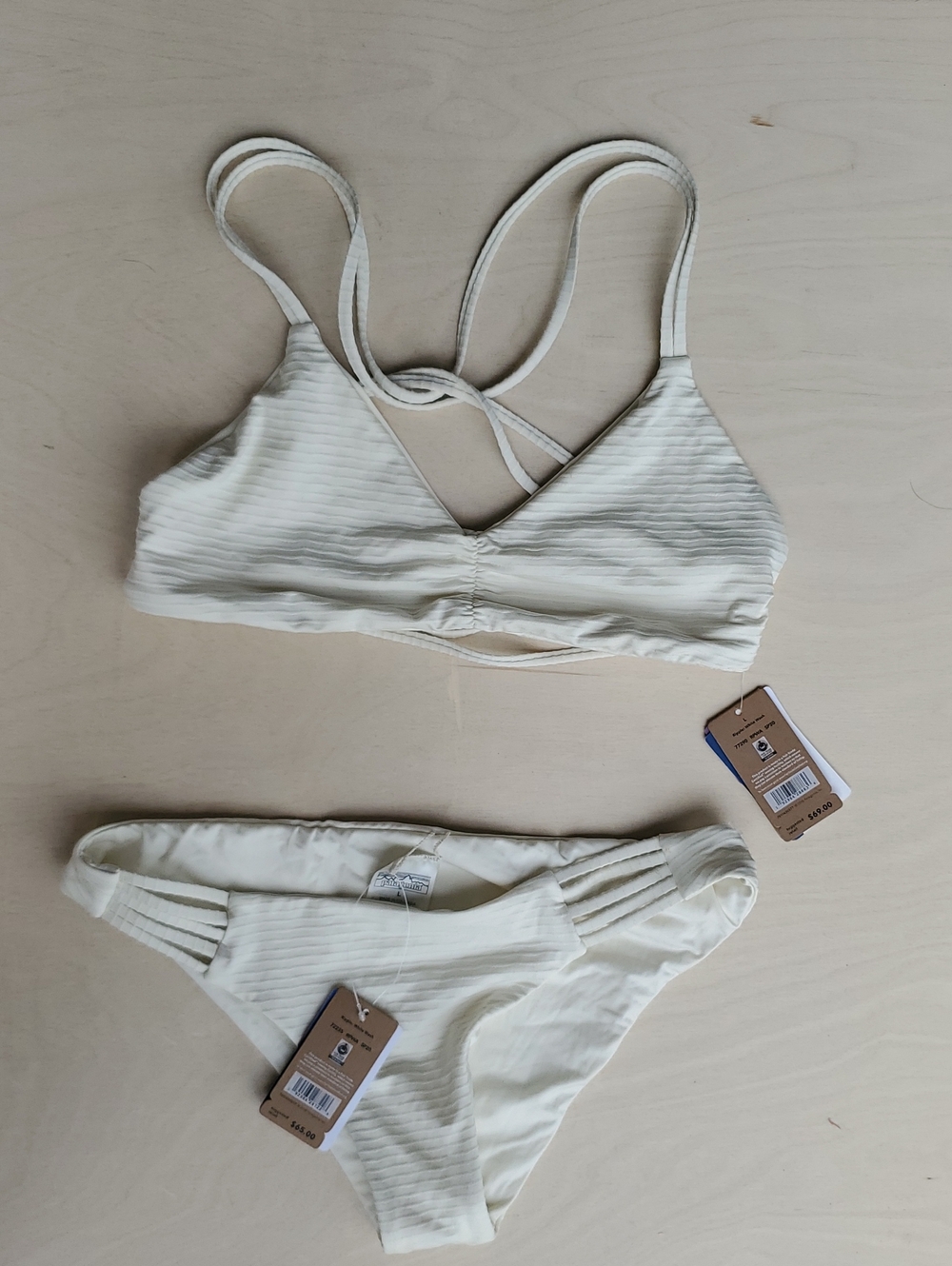 NWT Patagonia Reversible Seaglass Bay Bikini Size Large Ripple White Wash